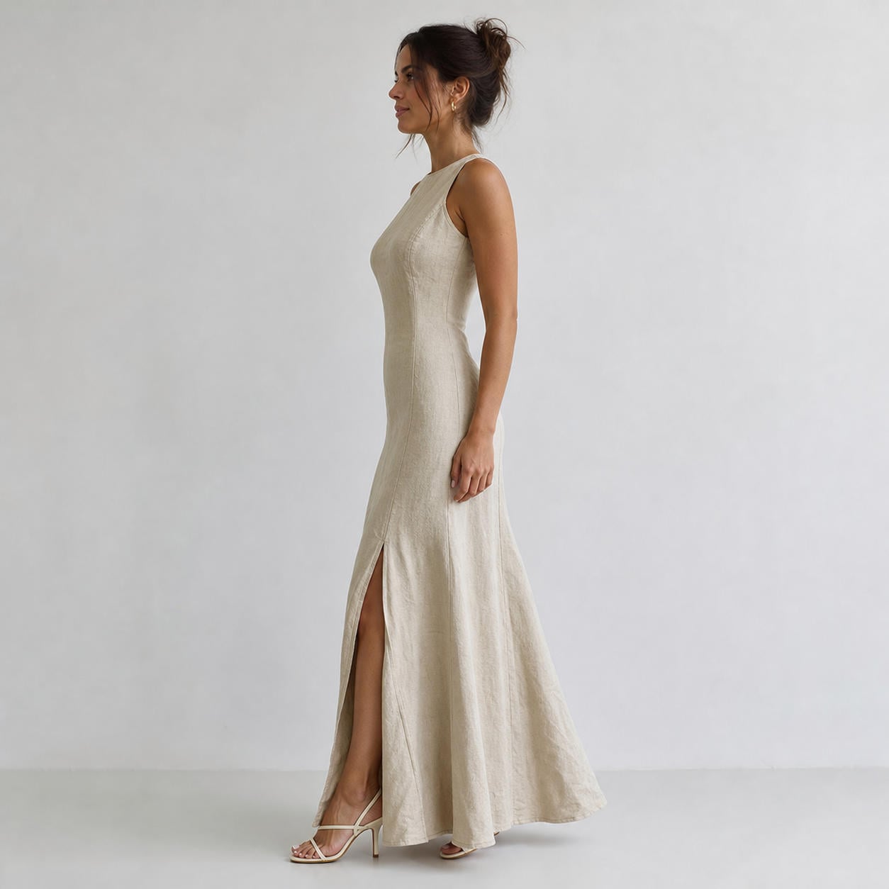 Ärmelloses Leinen-Maxikleid mit Bahnenrock – Ansicht 3