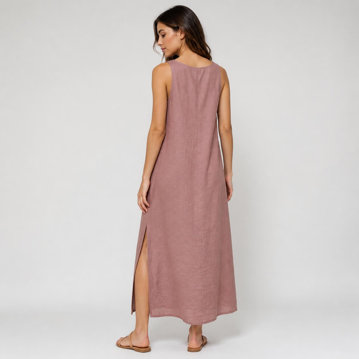 Ärmelloses Sommer-Midikleid mit V-Ausschnitt und Seitenschlitz – Ansicht 2