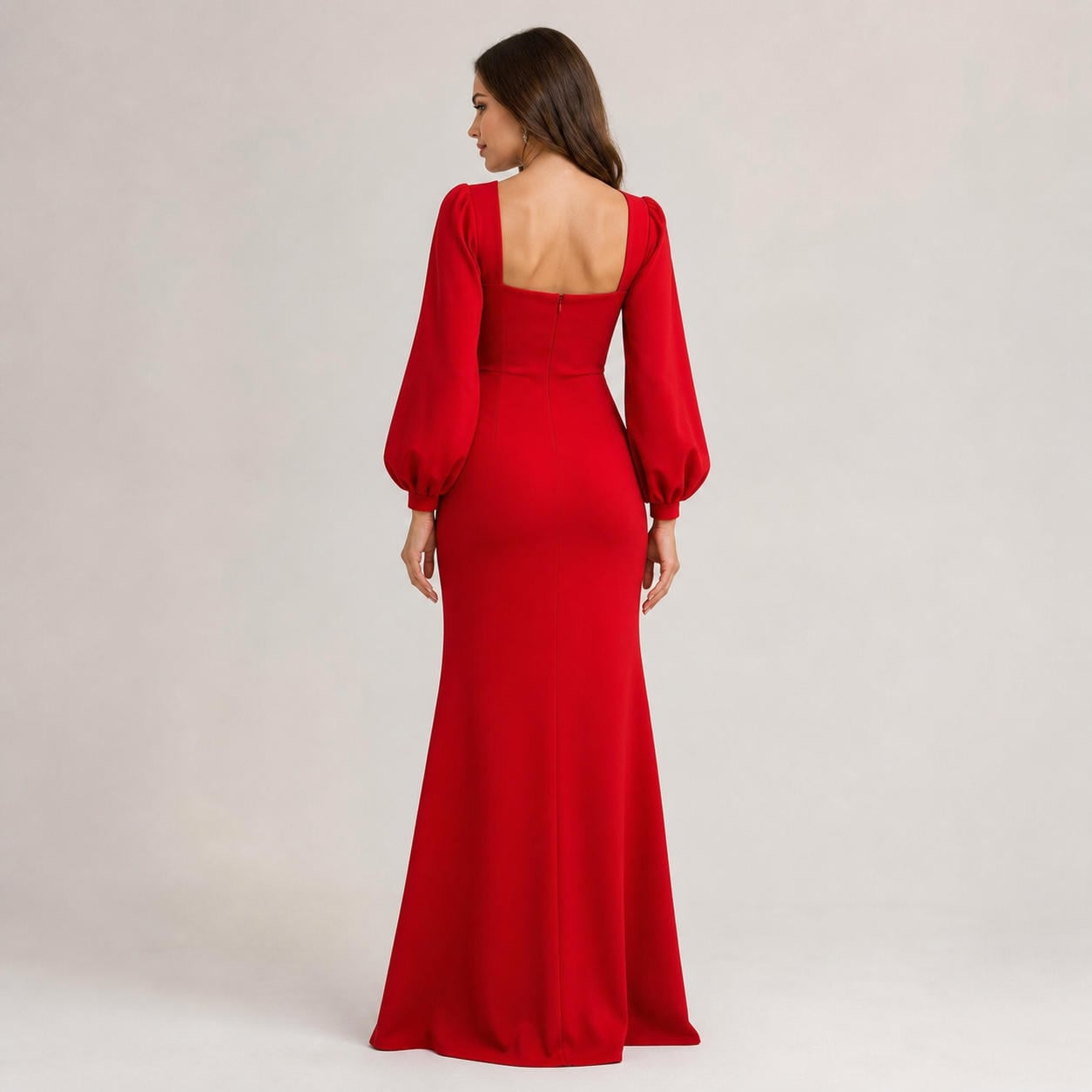 Abendkleid mit Herzausschnitt und langen Bischofsärmeln – Ansicht 2