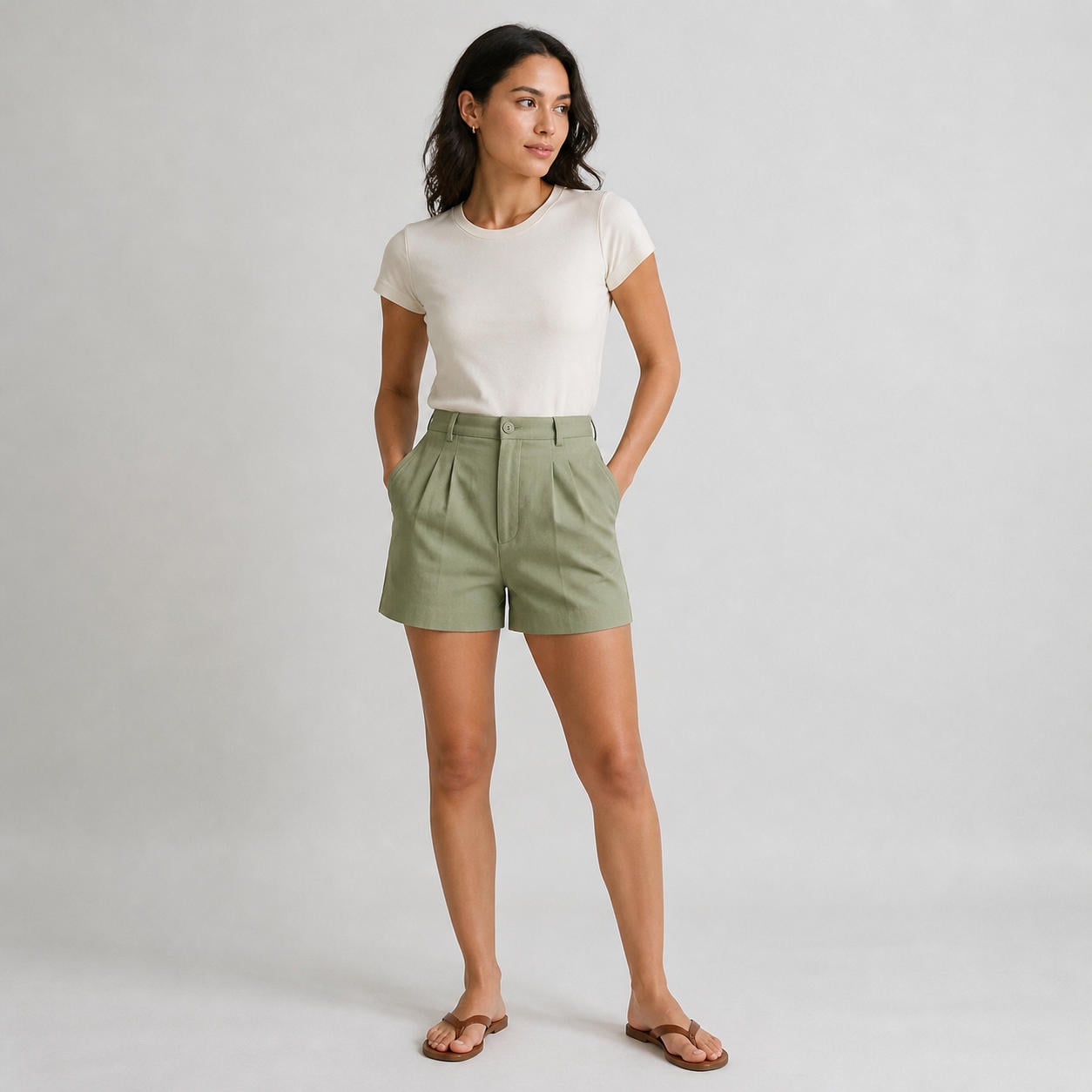 Zwei-in-eins-Hosenset aus weiter Palazzohose und Bundfaltenshorts – Ansicht 3