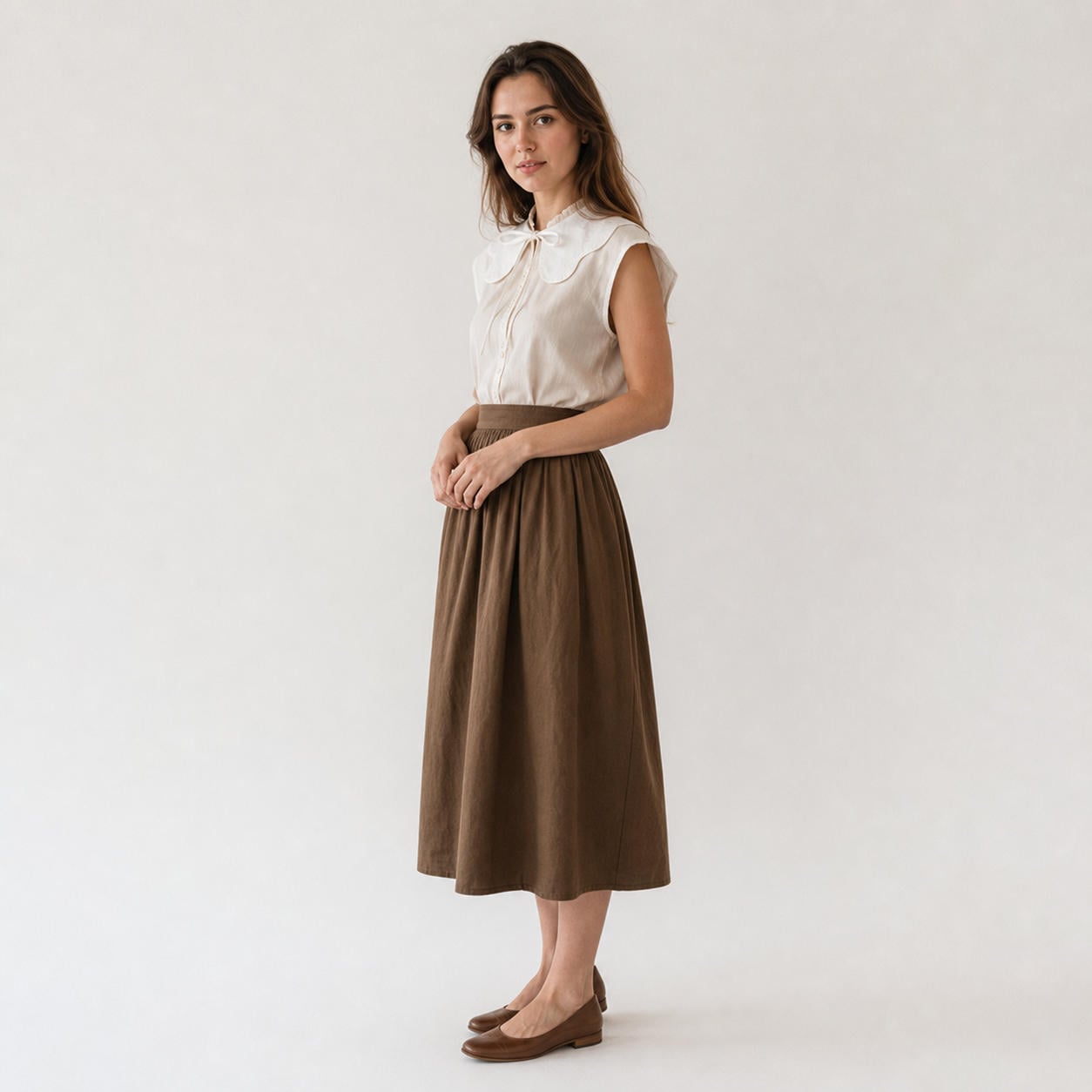 Abnehmbarer Vintage-Kragen mit Bogenkante und Schleife – Ansicht 3