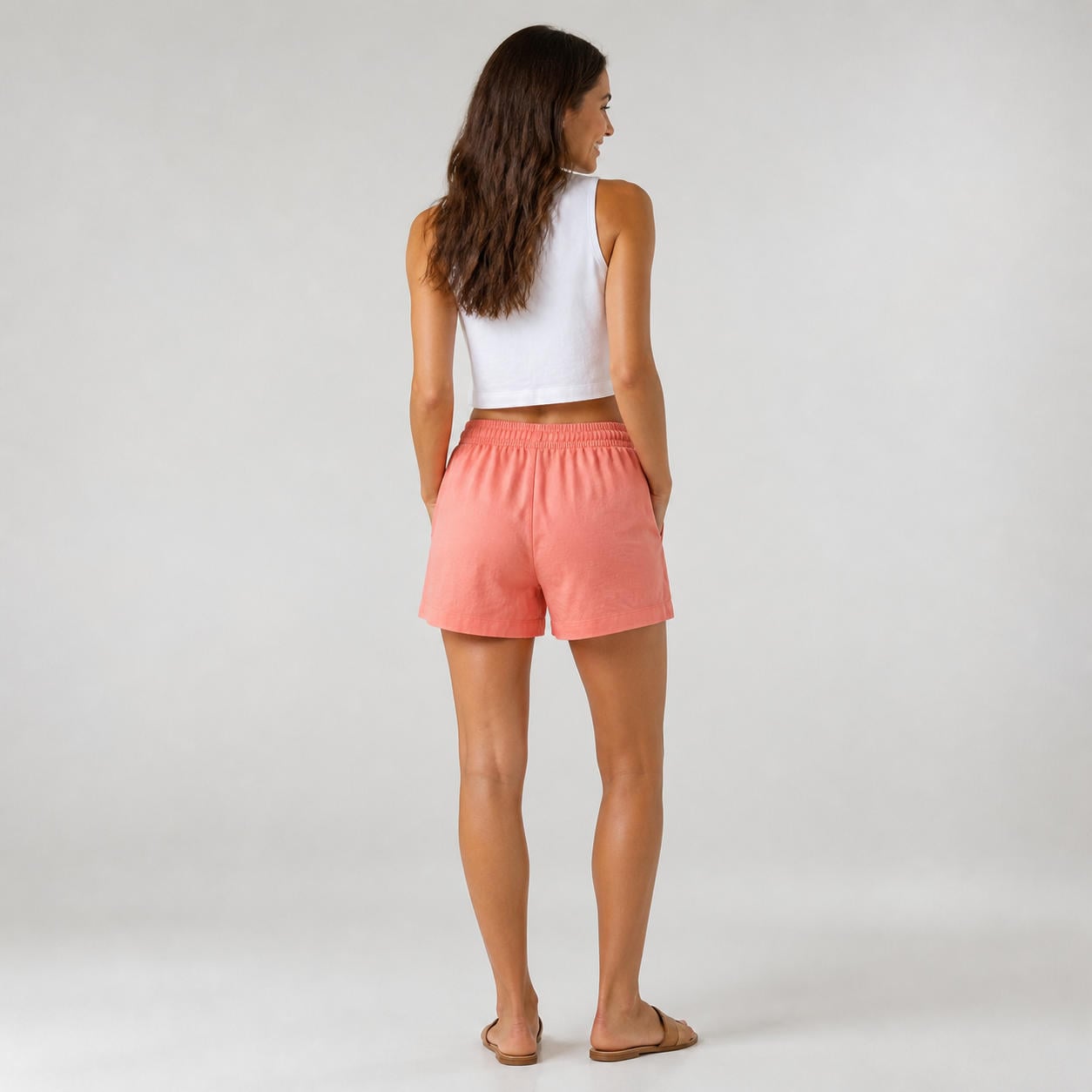 Minimalistische Damen-Strandshorts aus Leinen mit Gummibund – Ansicht 2